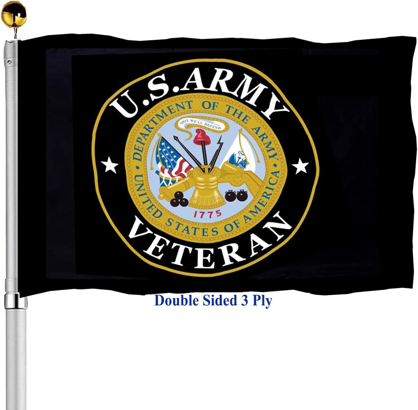 Army Veteran Emblem Flag – Double-Sided, 3-Ply Polyester (3x5ft)
