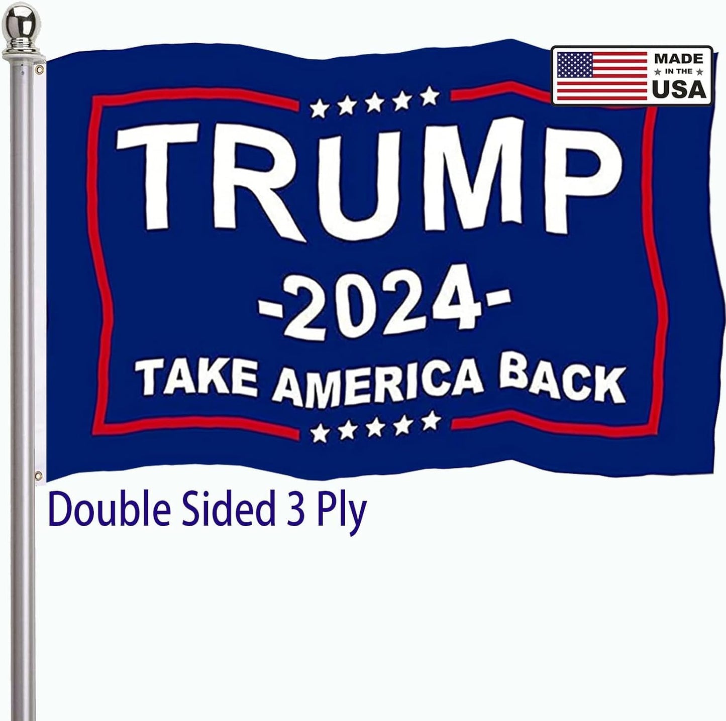 Trump 2024 “Take America Back” Flag – Double-Sided, Made in USA (3x5ft, 3-Ply)